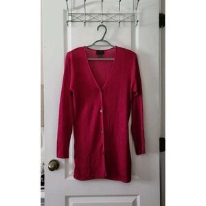 SIGRID OLSEN Women's Knit Long Cardigan V-neck Long Sleeve Rayon Magenta Size XS